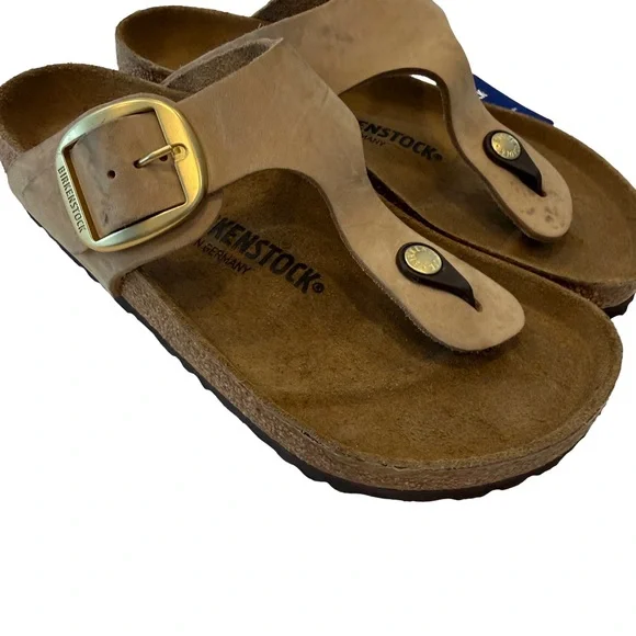 Birkenstock Gizeh BIG Buckle Women’s Sandcastle Nubuck Leather Sz US 7 EU 38 NEW - Picture 1 of 12